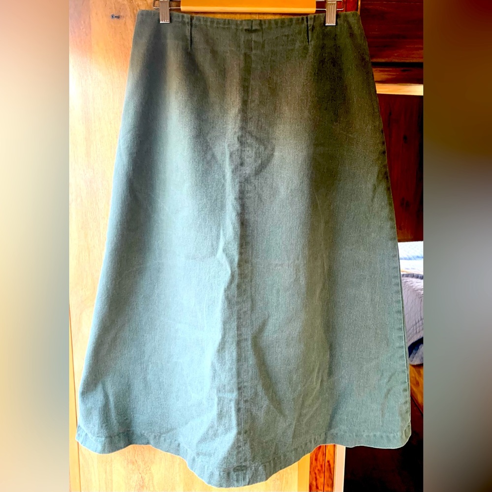 👉Vintage Mid-length-Long Olive Green A Shape Denim Skirt